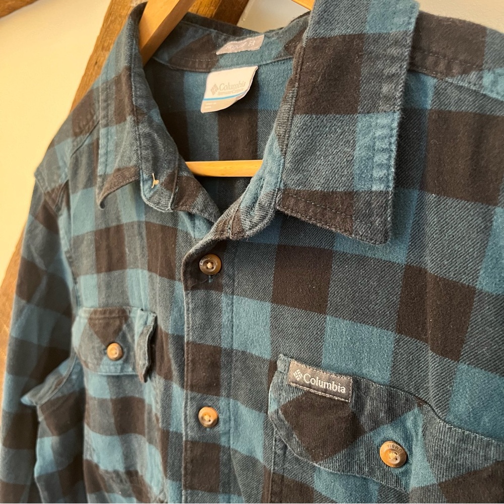 Columbia Blue and Black Checkered Flannel